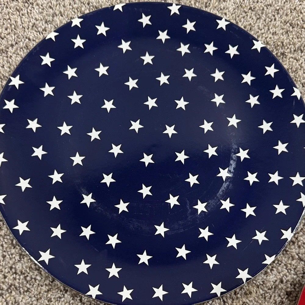 Hobby Lobby Star Pattern Dinner Plates - Red & Navy
